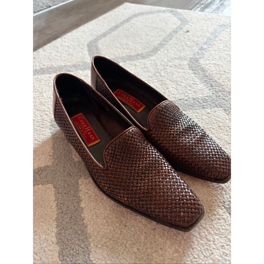 Cole Haan Woven Leather Loafers Made in Italy English Calf Slip On Shoes Size 7